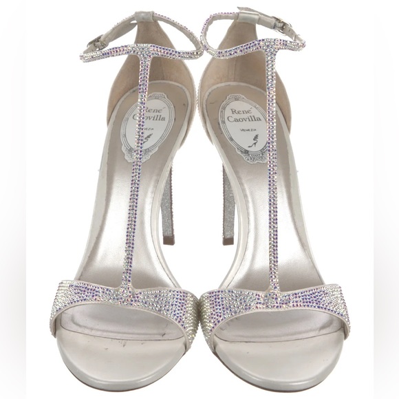 PRICE firm RENÉ CAOVILLA Satin Crystal Embellishments T-Strap Sandals Sz IT 41 - Picture 3 of 4